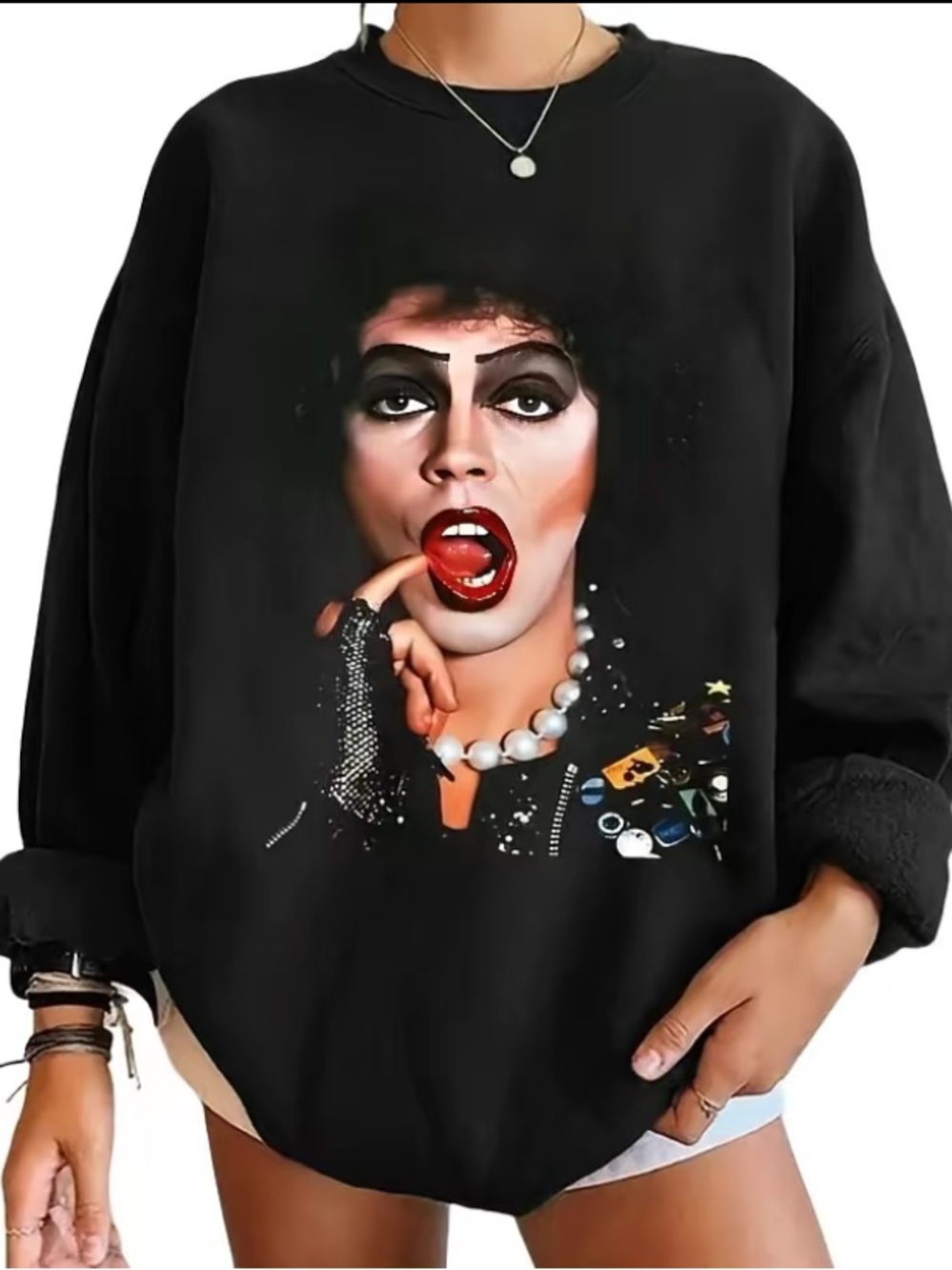 Tim Curry Black Graphic Crewneck Sweatshirt - Women's Bold Face Print